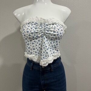 Floral Lace Trim Tube Top